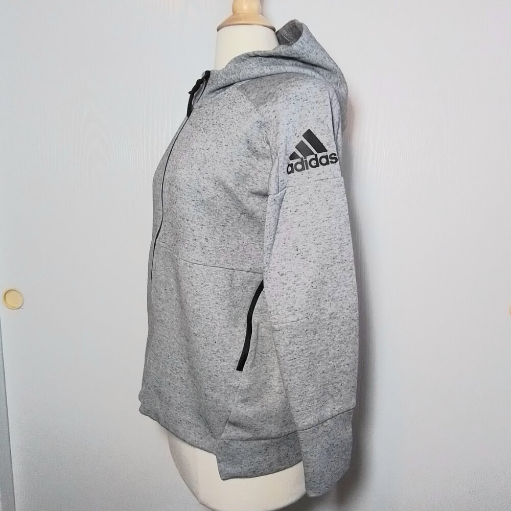 Adidas Zipper Hoodie Sweatshirt Heathered Gray Grey size M - Picture 2 of 5
